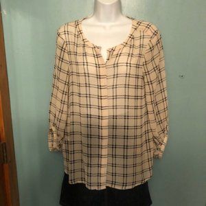 Loft, Beige & Black, Button Down Blouse, Sz S, NWT